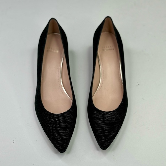 Stuart Weitzman black textured pointed toe wedges tortoise shell heel 8.5 - Picture 6 of 11